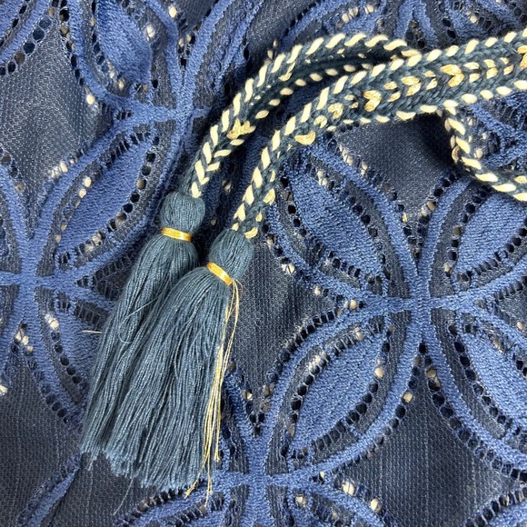 Trina Turk Cover-Up XS Blue Floral Crochet Hooded Swim Beach Resort Pool - Picture 10 of 14